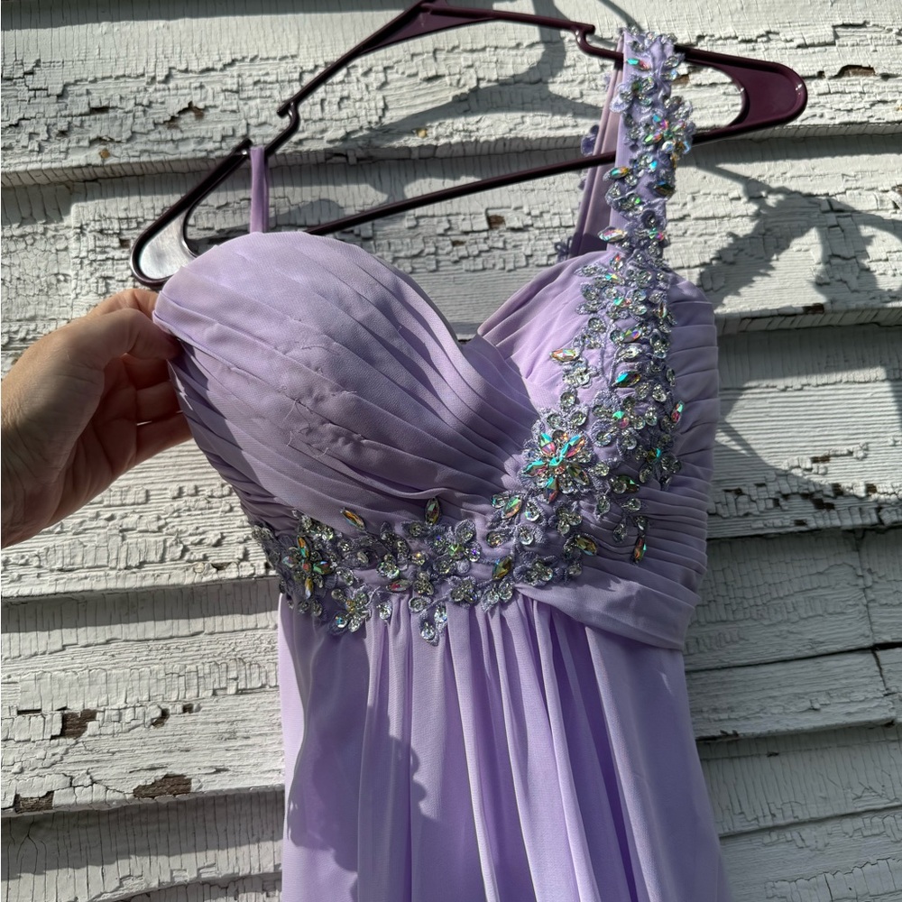 Izidress lavender Chiffon One Shoulder Gown Sz 2‎ - Picture 4 of 8